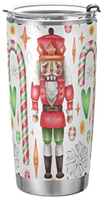 BAAROO Gobelet de Noël Casse-Noisette Batteur Soldat Isotherme Tasse à Café Conteneur de Boissons Conteneur de Bureau Tasse de Voyage avec Paille et Couvercle 590 ml HOL