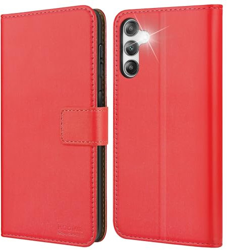 HOOMIL MagFlip Hülle für Samsung Galaxy A14 4G/5G, [Erstklassige Handwerk] Premium Leder Klappbar Case Handyhülle Schutzhülle - Rot