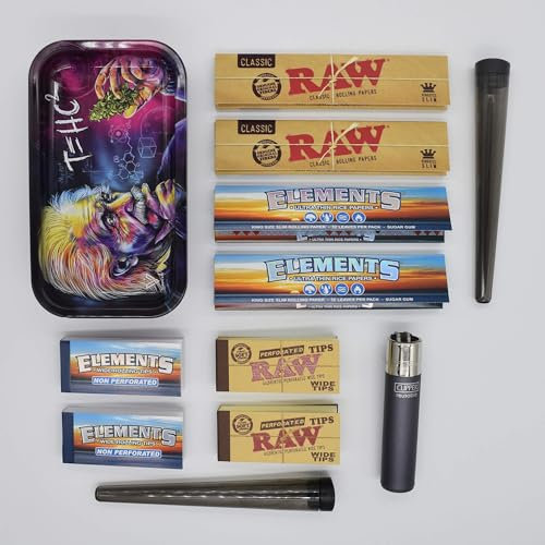 Einstein T=HC2 Metalldose Box mit Rolling Tray Stoner Set/Kiffer Kit mit Clipper, Longpapers, Filtertips und Joint Tubes - perfektes Kiffergeschenk!