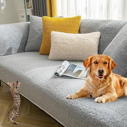Sofaschoner rutschfest L Form Ecksofa Sofa Überzug Sofadecke Samt Sofabezug 3 2 1 4 sitzer Sofahusse für Sofas aus Mikrofaser Ledersofa (Grau-90x120cm)