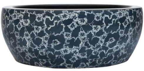 vidaXL Aufsatzwaschbecken, Rund Waschbecken mit Muster, Handgefertigt Waschtisch Waschschale für Badezimmer, Handwaschbecken Spülbecken, Schwarz Blau Ø41x14 cm Keramik