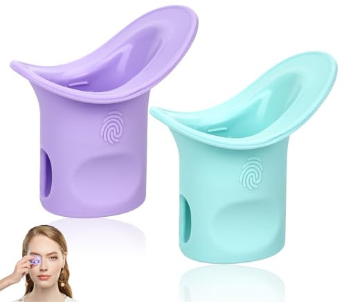 2 pièces Gobelet de lavage des yeux, Gobelet Rinçage Yeux Portable Silicone Suspendu Outil Nettoyage Yeux Réutilisable pour Éliminer les Résidus de Maquillage de la Poussière (Vert, Violet)