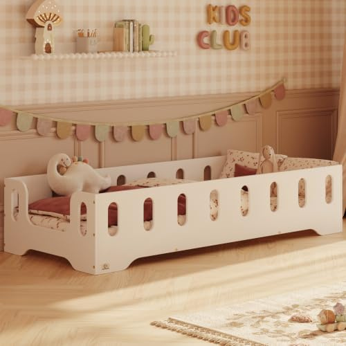 smartwood Bodenbett 60x120 cm mit Rausfallschutz, Holz, Weiß, TILA 2B