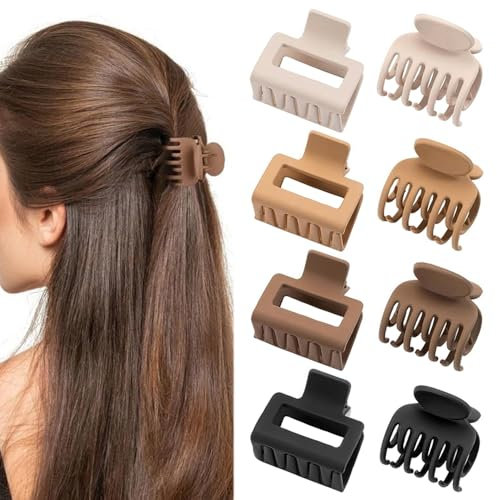 ZSPERKLA Lot de 4 barrettes à cheveux en forme de griffe de taille moyenne pour femmes et filles - Cheveux fins - Mats - Petites pinces à cheveux antidérapantes à double rangée