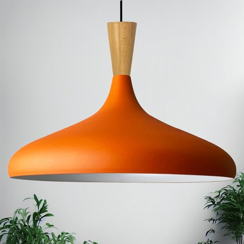 bamyum Champion Pendelleuchte aus Holz, 35 cm Hängelampe Metall E27 Moderne Esstisch Lampe, Skandinavisch Pendellampe für Schlafzimmer Wohnzimmer Küche Esstisch, Küchenlampe Hängend Orange