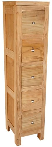 Teako Design Highboard Falun aus Teakholz, 115cm Hoch, Naturfarben, FLEGT-Lizenziertes Teak, Wohnzimmermöbel, Badezimmer Kommode, naturfarben, Massivholz Kommode