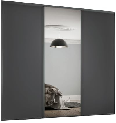 SPACEPRO Heritage Sliding Door Wardrobe with Mirror, 3 Door Sliding Wardrobe Kit with Modern Graphite Panel & Mirror (BSEN12600) Wardrobe for Bedroom Storage - Ideal for 2260mm x 2216mm opening