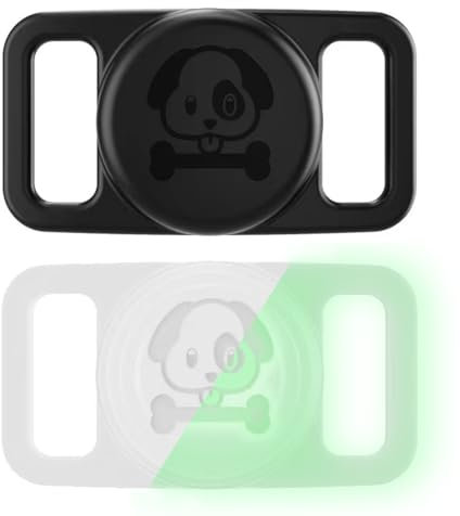 Paquet de 2 Supports de Collier pour Chien et Chat pour Apple AirTag: AIYAAIYA Étui de Protection Étanche en Silicone Anti-Perte Compatible avec Air Tag (Noir + Transparent Fluorescent)