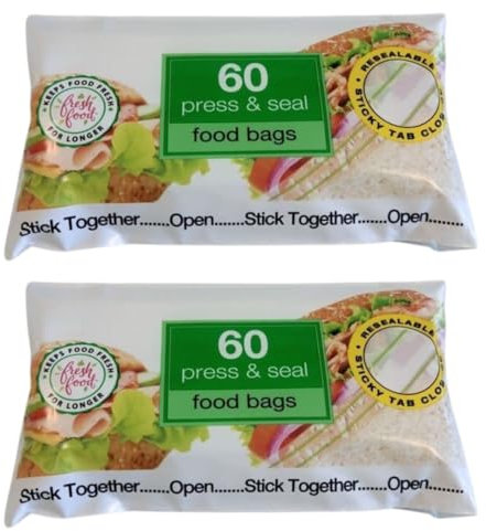 LND Gifts Sandwich Bags 2 Packs Of 60 (120 Bags In Total) Press And Seal Food Bags, Re-sealable Tab Closure Food Bag, Snack Bag.(17cm x 20.cm Approx.) Perfect for Storing Food, Fresher for Longer Bag