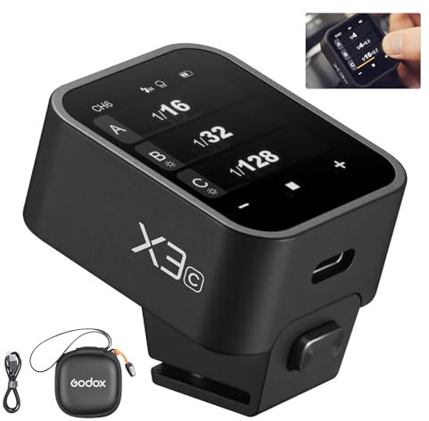 Godox X3-C Wireless Flash Trigger for Canon Camera OLED Touch Screen for Canon Camera 2.4GHz Wireless 1/8000S HSS TTL Tcm Function Built-in Rechargeable Battery Remote Camera Flash Trigger for Canon