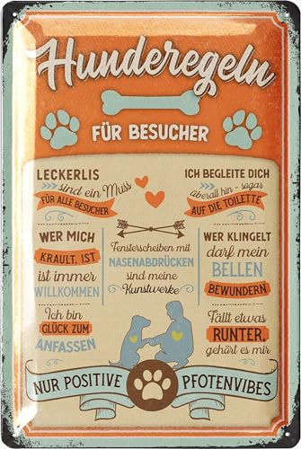 LANOLU Retro Blechschild Hunderegeln, Hundeschilder, Blechschild Hund, Deko Garten Hund, Geschenke für Frauen Hundeliebhaber, Hunde Geschenke für Besitzer, 20x30cm