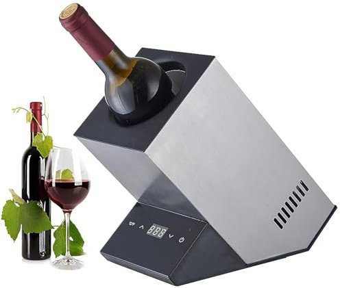 ExoticaBlend Design Weinkühler für eine Flasche, Temperaturbereich von 5-18°C, für Flaschen bis 9 cm Ø, Edelstahlgehäuse, Klein Geschenk für Weinliebhaber,Silver