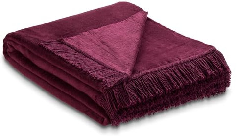 Como Kuscheldecke Weinrot Beere XXL 150 x 200 cm Baumwollmischung weiche & warme Kuschel-Decke mit Fransen für Couch & Sofa, waschbar, Öko-Tex Standard 100, 1,4kg, 400g/m²