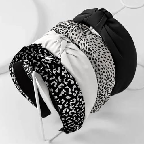 Kotkiddy Lot de 4 bandeaux pour femme - Antidérapants - Tendance - Pour cheveux - Motif léopard - Noir et blanc
