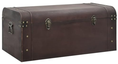 vidaXL Treasure Chest with Latches - Dark Brown Plywood & Fir Wood Storage Box/Coffee Table - 90x50x39.5cm - Ample Storage Space