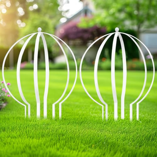 HEYTIMI Lot de 2 grands treillis circulaires en métal pour plantes grimpantes d'extérieur - Treillis rond en pot - Décoration de jardin pour terrasse - Blanc - 64,5 x 54,5 cm