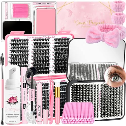 QUKLOGEN Sponge Eyelash Extension Kit Diy 900 Units Sponge Lashes D 9-18mm with Adhesive and Sealant Quick Glue Remover Lash Shampoo for Lashes Brush Cleaned