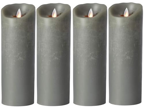 sompex LED Kerzen mit Timerfunktion und flackernder Flamme, grau ⌀ 8cm, Höhe wählbar 18cm oder 23cm, Adventskranz 4er Sets, Weihnachtsdeko, LED Deko (4x23cm mit Fernbedienung)