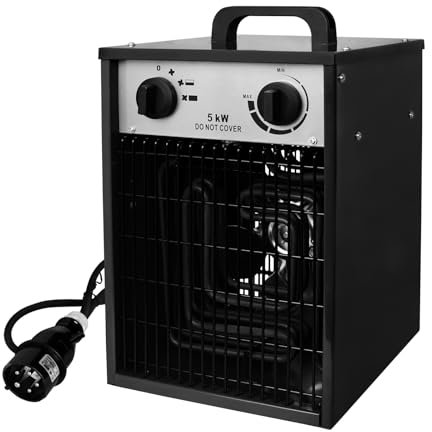 LZQ Heizlüfter Elektroheizung Energiesparend Elektroheizer Profi-Industrie Bauheizer, Elektrisch Heizgerät mit Integriertem Thermostat,Heizgebläse mit 3 Heizstufen, Bauheizer (5 KW)