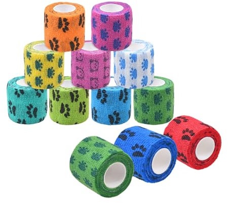 Eco-Fused Fasciatura Autoaderente – Nastro per Ferite per Animali Domestici, Cani, Gatti, Cavalli – Confezione da 12 – Bende per Zampe di Cani – Previene il Leccamento – Non si Attacca al Pelo
