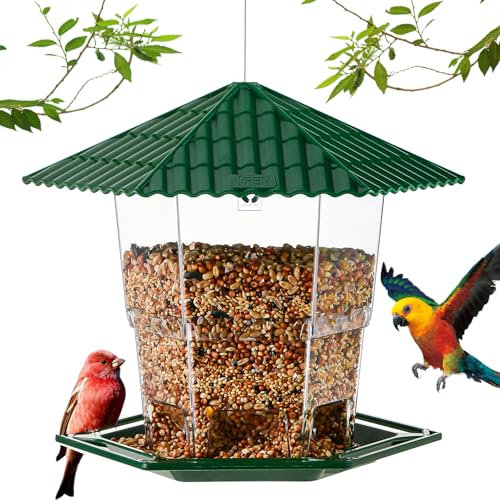 Jealoeur Vogelfutterspender für draußen hängend Vogelfutterspender Wildvögel Samen Grün B