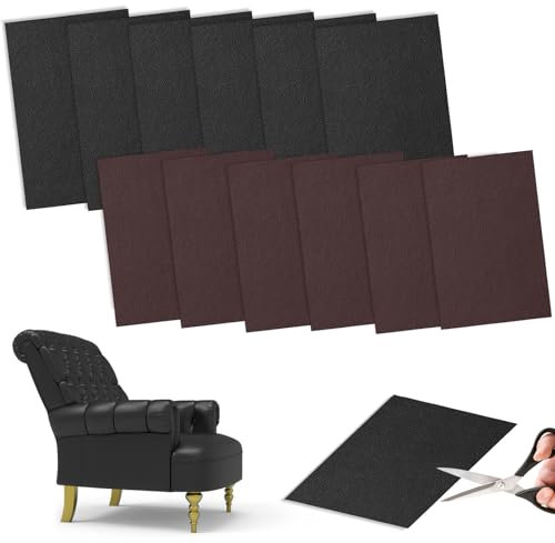 YMTWSRY 12 Stück Kunstleder Selbstklebend, Leder Reparatur Patch 20 x 30cm Wasserdichtes Lederflicken Selbstklebend Schwarz Braune Kunstleder Reparieren für Autositz Sofa Möbel Bürostuhl