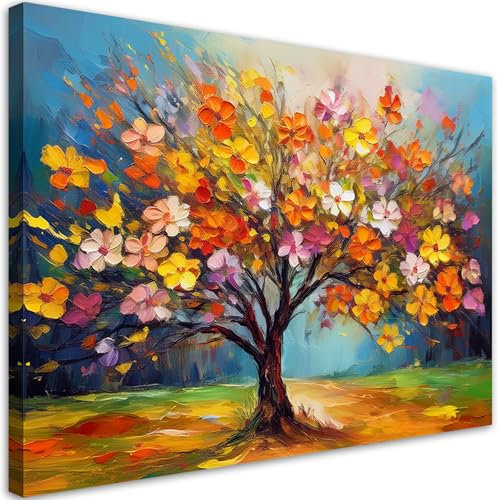 Feeby Bilder - Foto Geschenk - Abstrakt Bunte Herbstbaum - 90x60 cm 1tlg - Leinwandbilder Wohnzimmer - Wandbild über dem Bett - Bild Schlafzimmer - Aesthetic Zimmer Deko - Modern Pictures
