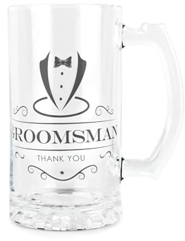Purely Home Groomsman Glass Stein - Wedding Roles Beer Glass Thank You Gift - 450ml Drinking Cup/Tankard with Handle Present