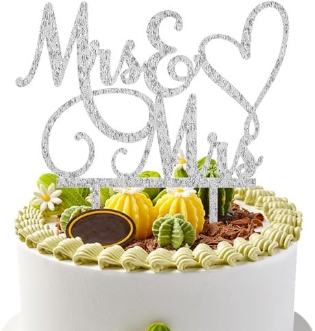 Yolev Mr & Mrs Wedding Cake Topper - Sparkly Crystal Acrylic Keepsake - Silver - 5 W x 3.5 H - Wedding, Engagement, Bridal Shower