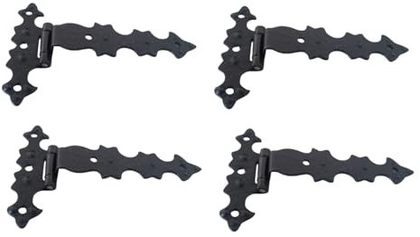 4 Pezzi Cerniera Rustica Decorativa forma T ferro Battuto Stile Antico Arte Povera Barocco Retrò con Ali Ala Lunga Alte Mobili Legno Porte Armadietti Nero Cardini Cerniere A0161