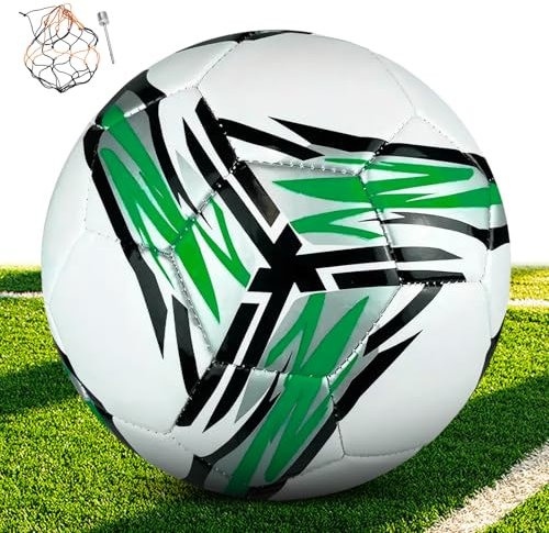 pwavum Fussball, Offizieller Fußball Größe 4, Professioneller Fussball Wettbewerb Draussen Fussbälle Sport Training Fusball Unisex Trainingsball Fussbal für Kinder Erwachsene (Weißgrün)