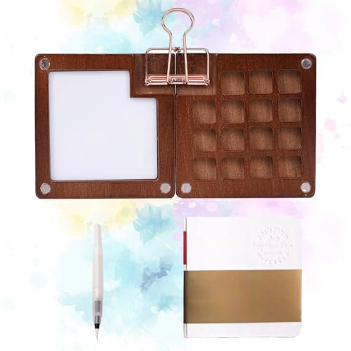 Tobios Pocket-Aquarellset, 15 Farben Walnussholz-Malbox mit Skizzenbuch, Wasserpinsel & Clip, Ultrakompaktes Reiseset für Anfänger & Künstler