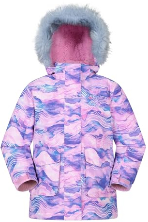 Mountain Warehouse Ranger Printed Kids Water Resistant Jacket - Elasticated Cuffs & Hem Adjustable Hood, Boys & Girls - Best for Autumn, Winter, Outdoors & Hiking Purple Kids Size 7-8 Years