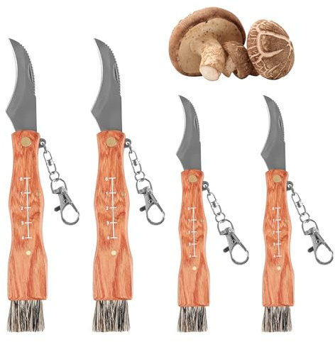 Tulov 4 Stück Pilzmesser mit Bürste, Edelstahl Klappmesser mit Skala | 2 Größen mit 21 und 16,5 cm, Rostfreie Klappmesser mit Bürste und Messskala – Praktisch für Pilzsammler Unterwegs