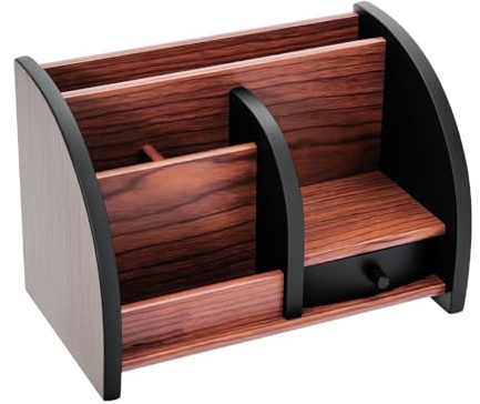 YIEMJS Schreibtisch Organizer, Bambuswerk Schreibtisch-Organisator aus Holz mit Schublade - Stiftebox, Ablage, Stiftehalter aus Bambus für Schreibtisch, Home-Office