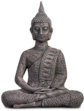 gartendekoparadies.de Thailändische Buddha Statue, Antik, 59 cm, 33 kg | Statue, Steinguss, Frostsicher, Außenbereich