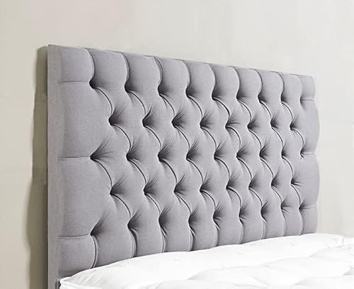 mm08enn Colchester 26 Tall Buttoned Headboard in Chenille Fabric 2FT6,3FT,4FT,4FT6,5FT,6FT (4ft6 Double, Light Grey)