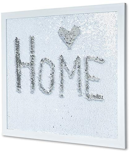 Wanddeko Pailletten Rahmen 60x50cm Deko Streichpailletten Paillettenrahmen Memoboard Memo Deko Weiß Silber