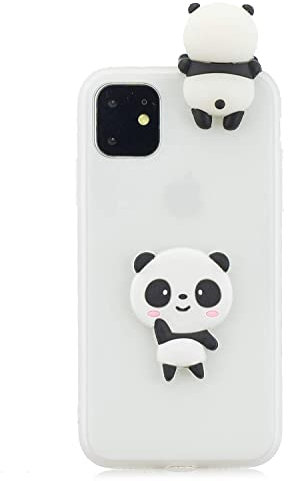 DasKAn Panda 3D Karikatur Silikon Hülle für iPhone 11 (6,1' Lustig Süße Tiere Muster Ultra Dünn Schlank Matt Weich Gummi Rückseite Handyhülle Stoßfest Kratzfest Flexibel Schutzhülle,Weiß#2