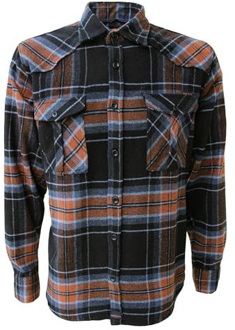 ROCK-IT Apparel® Chemise à Manches Longues en Flanelle pour Hommes, Chemise à Carreaux de bûcheron, fabriquée en Europe S-5XL Couleur Marron/Bleu/Gris - RI1043-6-XL
