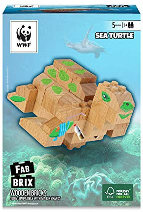 FabBrix WWF Wooden Bricks Sea turtle Holzbausteine, Klemmbausteine aus zertifiziertem Buchenholz, 100% kompatibel mit konventionellen Bausteinen