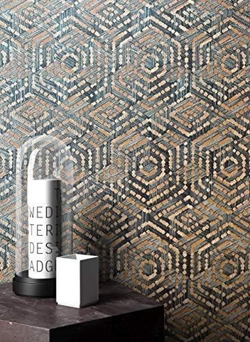 NEWROOM Tapete Schwarz Vliestapete Leicht Glänzend - Grafiktapete Grafisch Braun Würfel Hexagon Geometrisch Modern Mustertapete Grafik inkl. Tapezier-Ratgeber