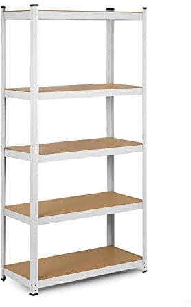 Humberg Regal Kellerregal Lagerregal Schwerlastregal mit Stahlgestell Metall Belastbar bis 875 kg 5 Ablagen 30 x 90 x 180 cm Weiß