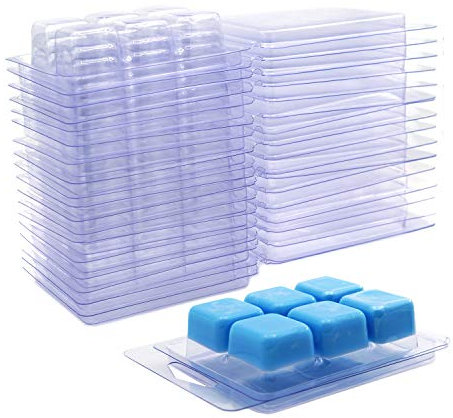 DBOO Wax Melt Molds 6 Cavity Resuable Clear Empty Plastic Wax Melt Clamshells Square for DIY Candle Soap Making (15)