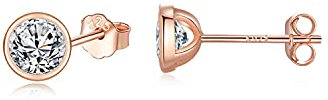 SNORSO Boucles d'oreilles Femme Argent 925, Clous d'oreilles Plaqué Or Rose Avec Zircone Cubique 3mm pour Femme Fille