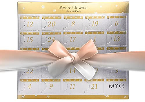 MYC-PARIS - Adventskalender mit 13 Schmuckstücken und 11 Perlen – Destiny- Silber und Roségold – Weihnachten, Valentinstag, Muttertag