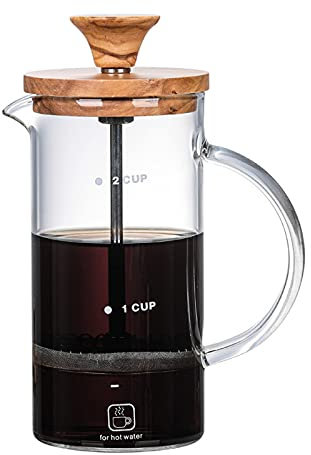 LTLWSH French Press Coffee Maker - Cafetiere Coffee Press - Glass Cold Brew Coffee Maker - 3 Layered Filtration System for Good Coffee in Home And Office,Olive wood,400ml