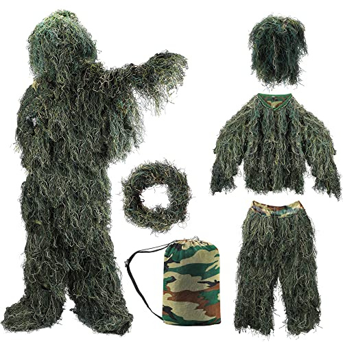 ZORVEM Ghillie Anzug, 3D Camouflage Jagdbekleidung für Herren/Kinder/Jugendliche (S/M/L/XL/XXL)