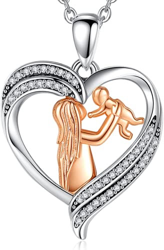 EUDORA Mutter Tochter Kette Mama Baby Halskette Mutterliebe Herz Kette S925 Sterling Silber Halskette Herz Frauen Schmuck 45cm Kette, Geschenk für Mama Tochter (Mutter und Baby)