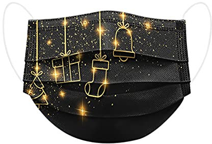 Lulupi 10 Stück Erwachsene Mundschutz Einweg Weihnachtsmotiv Schwarz Mund und Nasenschutz Halstuch Maske Weihnachten Druck Weihnachtsmaske Tücher Atmungsaktiv Mund-Tuch Bandana Halstuch Schals